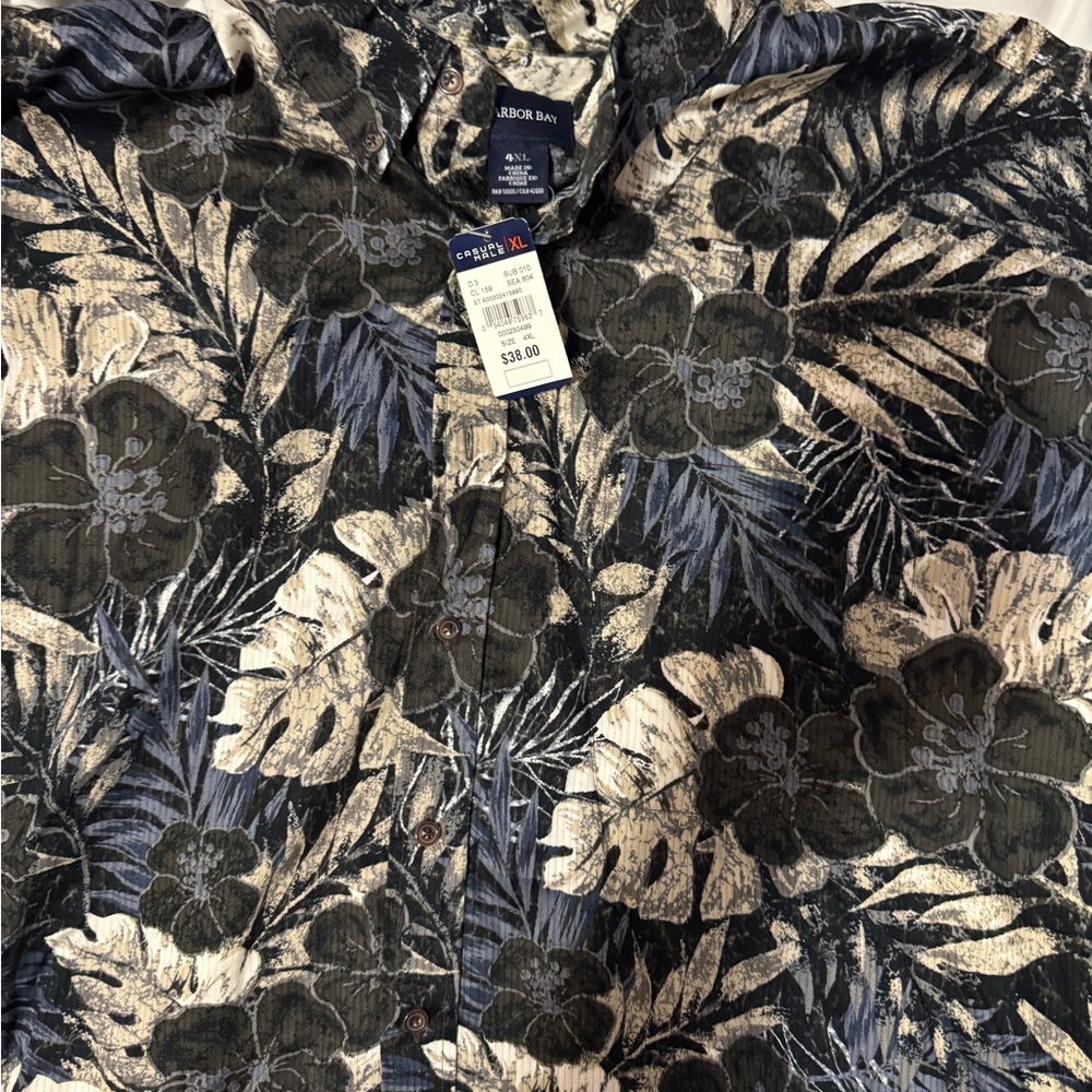 Harbor Bay Black and Blue Casual Button Down Shirt
